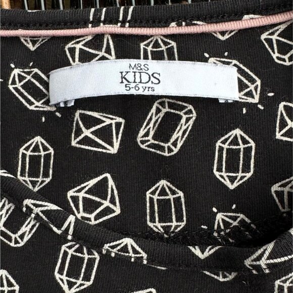 MARKS AND SPENCER Black 3D Gems Skater Dress Girls 5-6 Geometric Ruffle M&S Girl - Picture 6 of 8